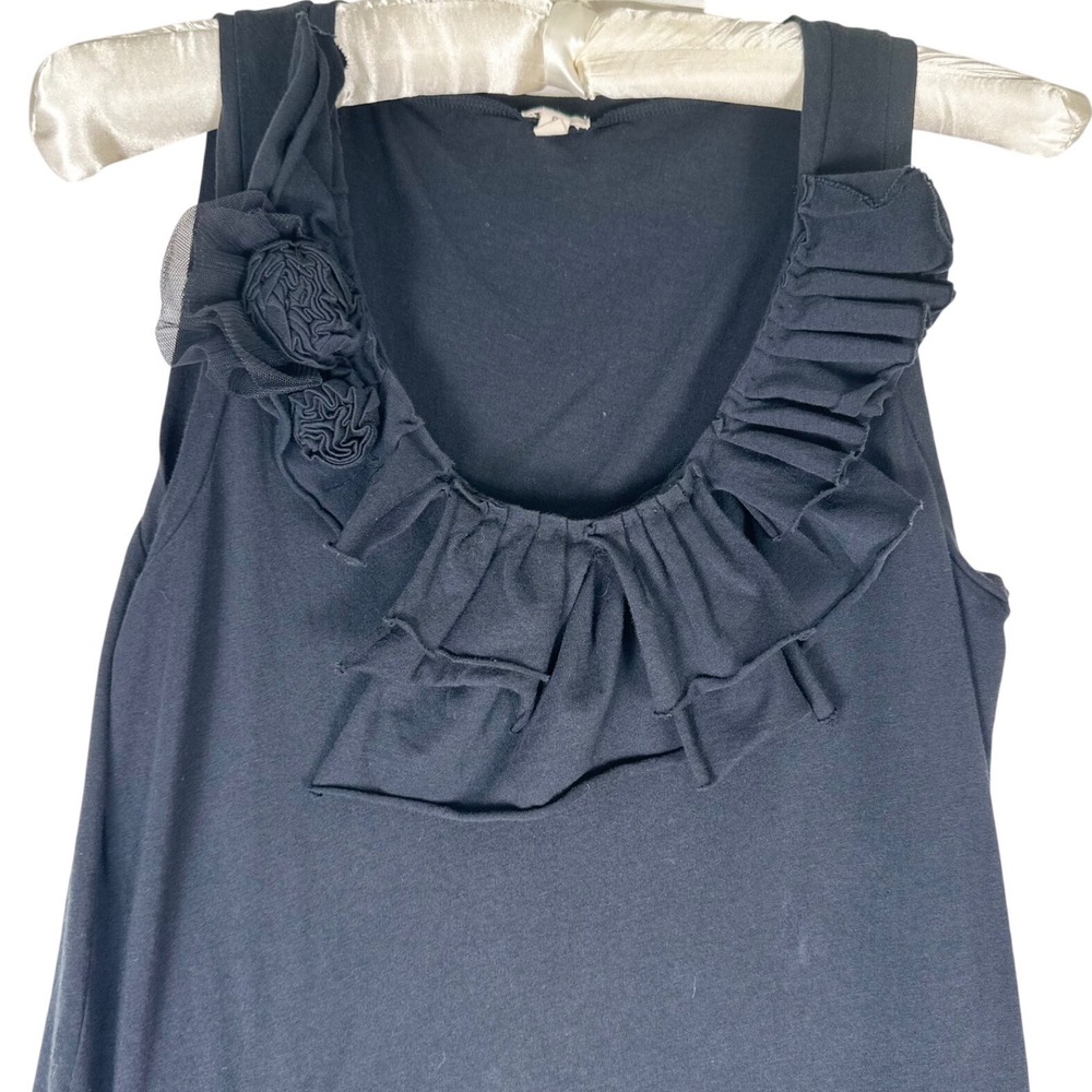 J.Crew Tank Top Women's S Black Rosette Ruffle Coquette Romantic Office Chic - Picture 3 of 9